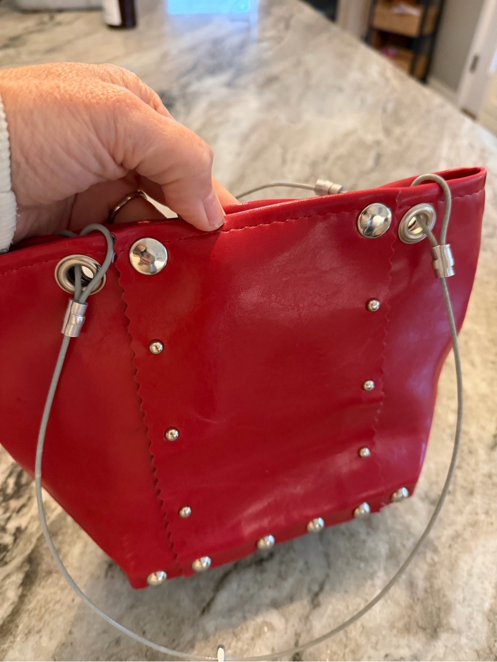 Red Stud-Accent Women's Tote Bag